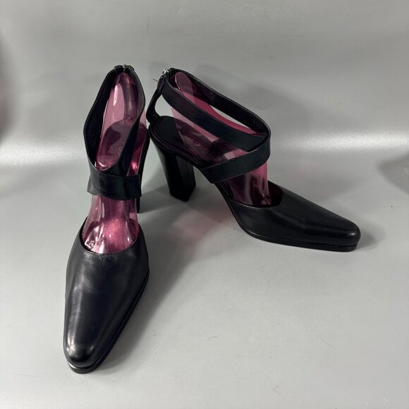 Sergio Rossi Dark Grey Leather Ankle Crisscross Strap Round Toe Pumps Size 41